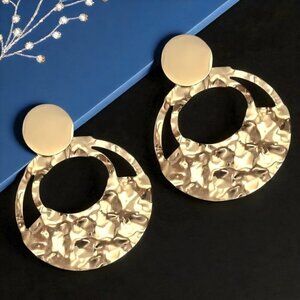 🆕Hammered Statement Circle Earrings 18K Gold Plated Stainless Steel Bold Chic